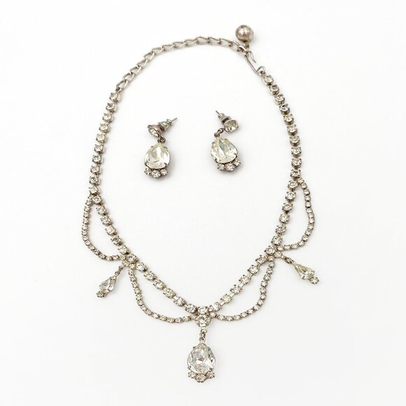 Vintage Jewelry - VINTAGE (Y2K) | Crystal & Rhinestone Teardrop Necklace + Earrings Set